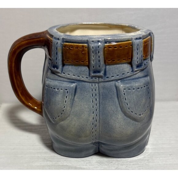 Vtg  Jeans Shaped Mug Planter Belt Handle 1977 By RON Molds Blue & Brown - Picture 4 of 9